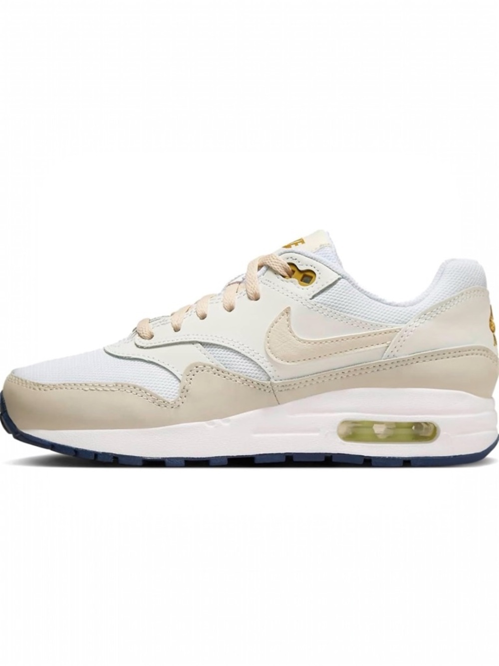 Nike Air Max 1 White Bronzine Barely Volt  Size Big Kids 1.5